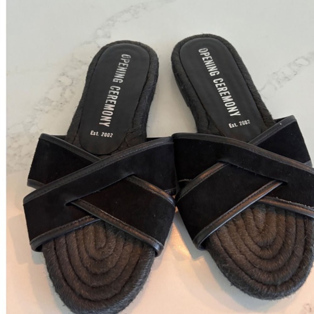 Opening Ceremony Black Suede Studded Crisscross‎ Espadrille Slides Sz 39 (8.5)